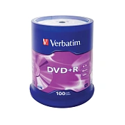 Диск DVD+R (плюс) VERBATIM 4,7 Gb 16x Cake Box (упаковка на шпиле), КОМПЛЕКТ 100 шт., 43551