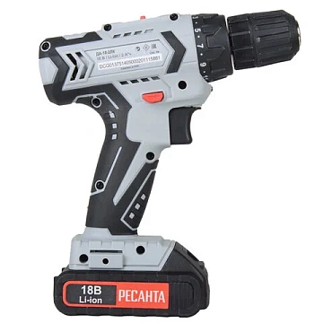 Дрель-шуруповерт аккумуляторная, 18 В, 1400 об/мин, 2 аккуммулятора, 2 Ач, РЕСАНТА ДА-18-2ЛК 75/14/5