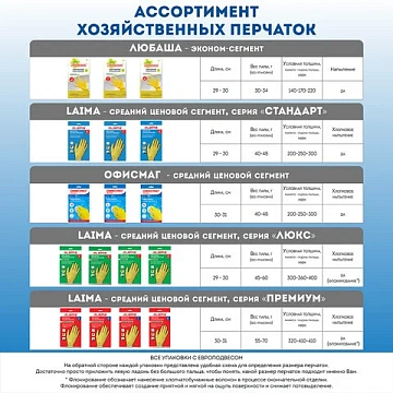Перчатки МНОГОРАЗОВЫЕ латексные LAIMA 'СТАНДАРТ', хлопчатобумажное напыление, ПЛОТНЫЕ, размер 8-9, L (большой), желтые, вес 44 г, 600270
