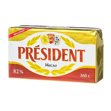 Масло сливочное President кислосливочное 82%, 360г