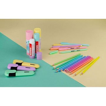 Клей-карандаш 20г Kores Pastel ассорти:розовый, желтый, фиолетовый ,мятный