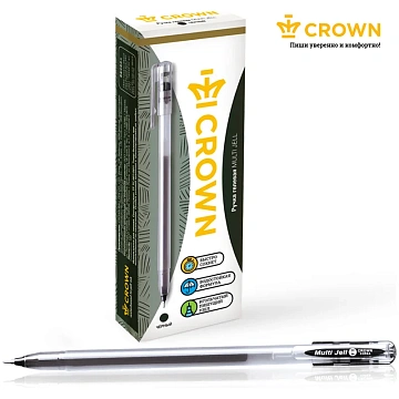 Ручка гелевая Crown 'Multi Jell' черная, 0,4мм, игольчатый стержень
