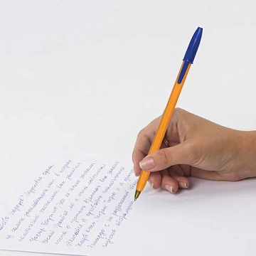 Ручка шариковая STAFF 'Basic Orange BP-01', письмо 750 метров, СИНЯЯ, длина корпуса 14 см, узел 1 мм, 143740
