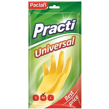 Перчатки МНОГОРАЗОВЫЕ латексные PACLAN 'Practi Universal', хлопчатобумажное напыление, размер M (сре