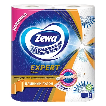 Бумажные полотенца Zewa Expert Decor 2 слоя, 2 рулона, 17,5м, белые