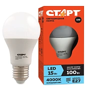 Лампа светодиодная Старт LED, серия 'ЭКО' 15W40, тип А 'груша' E27, 4000К, холодный свет, 15000ч