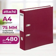 Папка-регистратор 75мм Attache А4, бордо, тиснение кожа, метал угол