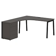 Стол эргономичный с тумбой ELCET 1518(L) Мокко/Черный 1560х1880х750 EDIS