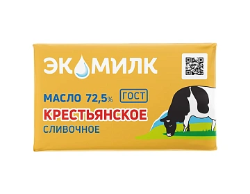 Масло сливочное Экомилк Крестьянское ГОСТ 72.5%, 160г