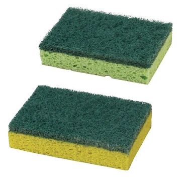 Губки для посуды 9,5х6,5х2 см, КОМПЛЕКТ 2 шт., ЦЕЛЛЮЛОЗНЫЕ (губчатые) с АБРАЗИВОМ, LAIMA К1106, 6054