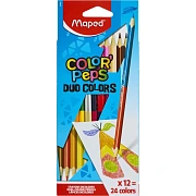 Карандаши двусторонние MAPED (Франция) 'Color'Peps Duo', 12 штук, 24 цвета, трехгранные, натуральное