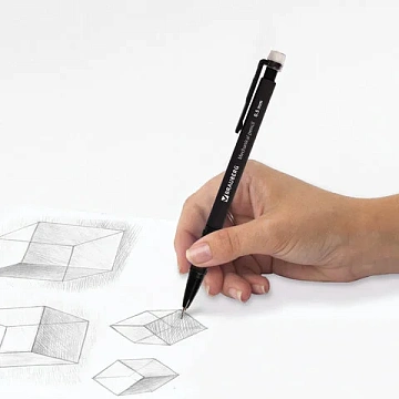 Карандаш механический 0,5 мм, BRAUBERG 'Comfort', ластик, резиновый грип, корпус черный, 180284