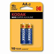 Батарейки алкалиновые 'пальчиковые' КОМПЛЕКТ 2 шт., KODAK Max Super Alkaline, АА (LR6, 24А), блистер, Б0005131