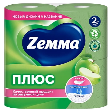 Туалетная бумага Zewa Плюс яблоко, 2 слоя, 4 рулона, 23 м, зеленая