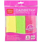 Салфетки для уборки OfficeClean 'Стандарт', набор 3шт., универ., плотная микрофибра, 30*30см, ассорт