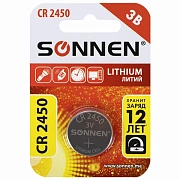 Батарейка литиевая SONNEN Lithium CR2450 'таблетка, дисковая, кнопочная' 1 шт., блистер, 455601