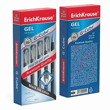 Ручка гелевая ERICH KRAUSE 'G-cube', ЧЕРНАЯ, корпус черный, игольчатый узел 0,5 мм, линия письма 0,4 мм, 46447
