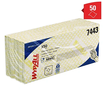 Протирочные салфетки Kimberly-Clark WypAll Х50 7443, листовые, 50шт, 1 слой, желтые