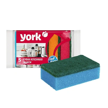 Губка для мытья посуды York Maxi 10х7х2.9см, 5шт/уп