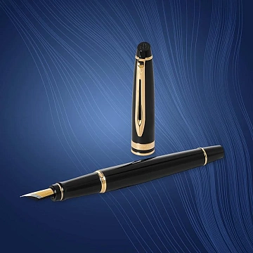 Ручка подарочная перьевая WATERMAN 'Expert 3 Black Lacquer GT', черный лак, позолоченные детали, синяя, S0951640