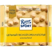 Шоколад RITTER SPORT 'Extra Nut', белый, с цельным лесным орехом и хлопьями, 100 г, Германия, 7016