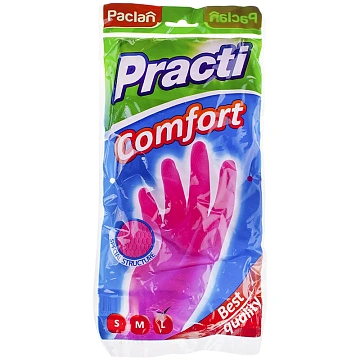 Перчатки МНОГОРАЗОВЫЕ латексные PACLAN 'Practi Comfort', хлопчатобумажное напыление, размер 8,5-9, L (большой), розовые, вес 66 г, 407661