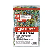 Резинки банковские универсальные диаметром 60 мм, BRAUBERG 500 г, цветные, натуральный каучук, 44005