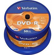 Диски DVD-R VERBATIM 4,7 Gb 16x Cake Box (упаковка на шпиле), КОМПЛЕКТ 50 шт., 43548