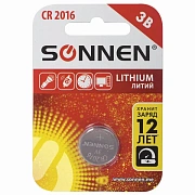 Батарейка литиевая SONNEN Lithium CR2016 'таблетка, дисковая, кнопочная' 1 шт., блистер, 451972