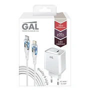 Набор сетевых зарядных устройств GAL UC-5619 PD 20W-Кабель CU-5375 Type-C-8Pin 3А, 1м