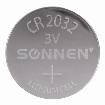 Батарейка литиевая SONNEN Lithium CR2032 'таблетка, дисковая, кнопочная' 1 шт., блистер, 451974