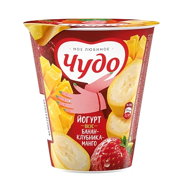 Йогурт Чудо Банан-клубника-манго 2%, 290г