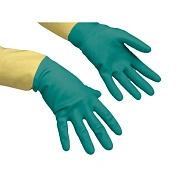 Перчатки VILEDA PROFESSIONAL латекс-неопреновые МНОГОРАЗОВЫЕ х/б напыление, СВЕРХПРОЧНЫЕ, размер L (большой), зеленые/желтые, 174307