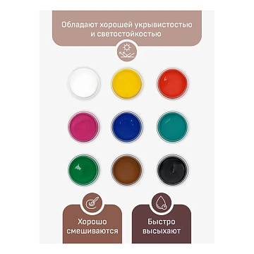 Краски акриловые декоративные Гамма 'Хобби', 09 цветов, 20мл, картон. упаковка