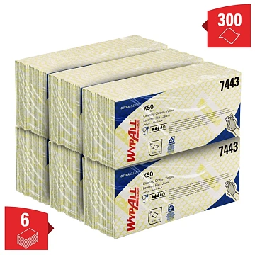 Протирочные салфетки Kimberly-Clark WypAll Х50 7443, листовые, 50шт, 1 слой, желтые