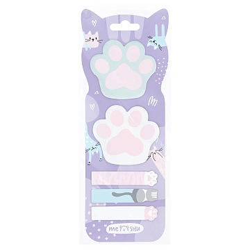 Флажки-закладкии самоклеящиеся блоки в наборе MESHU 'Paws', 20л*5 цветов, европодвес