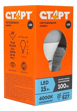 Лампа светодиодная Старт E27 Led 15Вт холодный свет