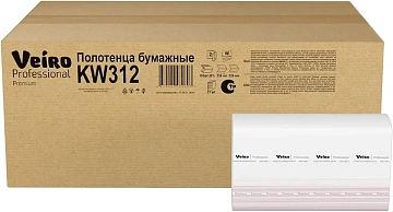 Бумажные полотенца Veiro Professional Premium KZ312, листовые, белые, Z укладка, 200шт, 2 слоя, растворимые
