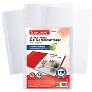 Папки-файлы перфорированные А4 BRAUBERG 'EXTRA 1100', КОМПЛЕКТ 50 шт., гладкие, ПЛОТНЫЕ, 110 мкм, 229674