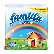 Салфетки бумажные 100 шт., 24x23 см, FAMILIA, белые, 100% целлюлоза, 5080553