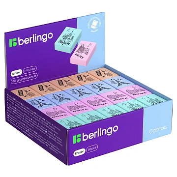 Ластик Berlingo 'Capitals', прямоугольный, термопластичная резина, цвета ассорти, 23*19*9мм