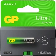 Батарейки КОМПЛЕКТ 8 шт., GP Ultra Plus G-Tech, AAA (LR03), алкалиновые, мизинчиковые, 24AUPA21-2CRB