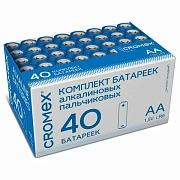 Батарейки алкалиновые 'пальчиковые' КОМПЛЕКТ 40 шт., CROMEX (КРОМЕКС) Alkaline, АА (LR6,15А), в коробке, 455594