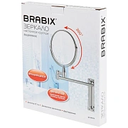 Зеркало настенное BRABIX, диаметр 17 см, двусторонее, с увеличением, нержавеющая сталь, выдвижное (п