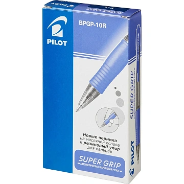 Ручка шариковая масляная автоматическая с грипом PILOT 'Super Grip', СИНЯЯ, узел 0,7 мм, линия письма 0,22 мм, BPGP-10R, BPGP-10R-F,М