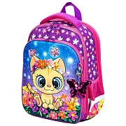 Ранец BRAUBERG QUADRO, 3 отделения, с брелоком, 'Charming kitten', 37х28х18 см, 270602