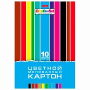 Картон цветной А4 МЕЛОВАННЫЙ, 10 листов 10 цветов, в папке, HATBER, 195х280 мм, 'Creative Set', 008891, 10Кц4_05809