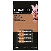 Батарейки КОМПЛЕКТ 4 шт. (отрывной блок), DURACELL Simply ОРИГИНАЛ, AAA (LR03,24А), алкалиновые, миз