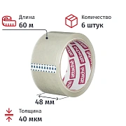 Клейкая лента одностор. упаковоч. ATTACHE 48мм х 60м 40мкм прозр. 6 шт/уп