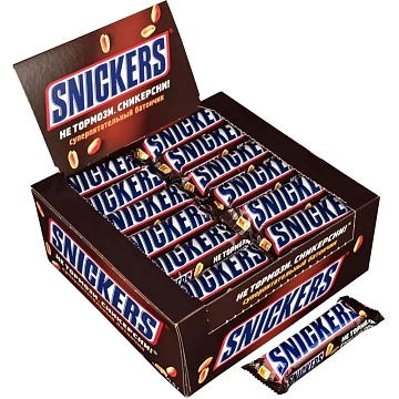 Шоколадный батончик Snickers с карамелью, арахисом и нугой, 50,5г